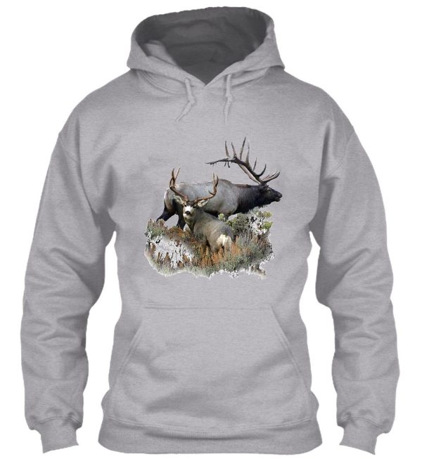 bull elk and mule deer buck hoodie