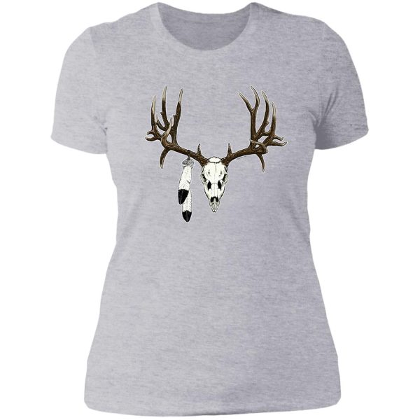 deer skull with eagle feather lady t-shirt