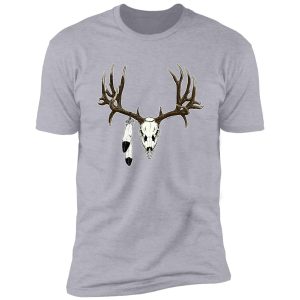 deer skull with eagle feather shirt