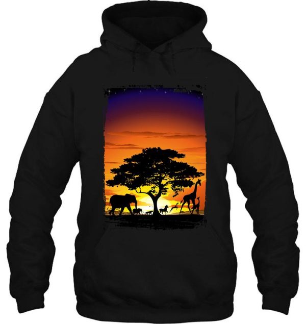 wild animals on african savanna sunset hoodie