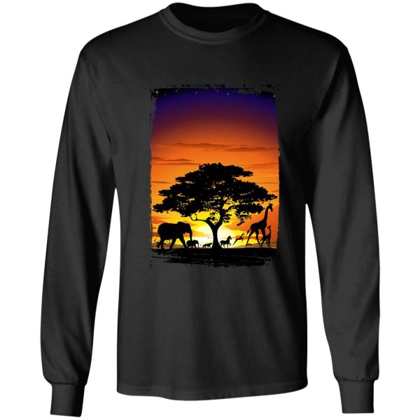 wild animals on african savanna sunset long sleeve