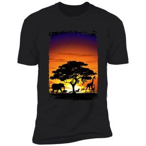 wild animals on african savanna sunset shirt