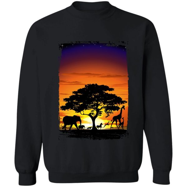wild animals on african savanna sunset sweatshirt