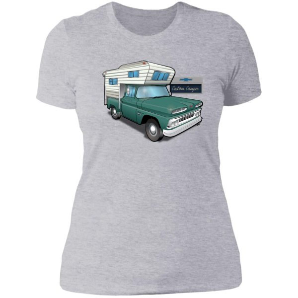 1960 chevy custom camper truck green lady t-shirt