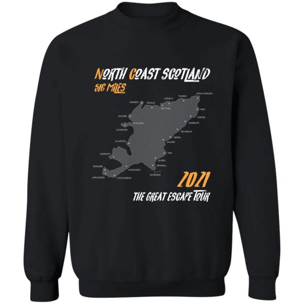 2021 the great escape tour north coast nc516 t-shirt route map scotland 516 miles sweatshirt
