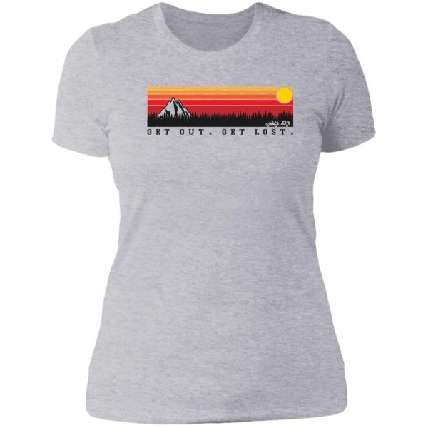 2nd gen nissan xterra and trailer (get out. get lost. retro) lady t-shirt
