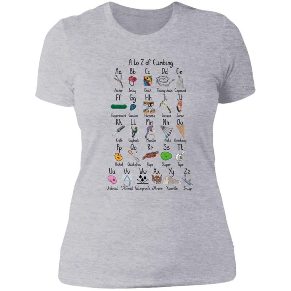 a to z of climbing lady t-shirt