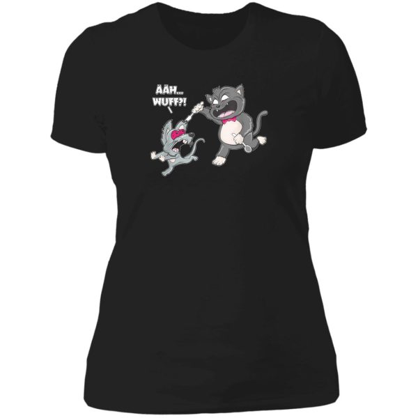ääh wuff funny cat hunting a clever mouse lady t-shirt