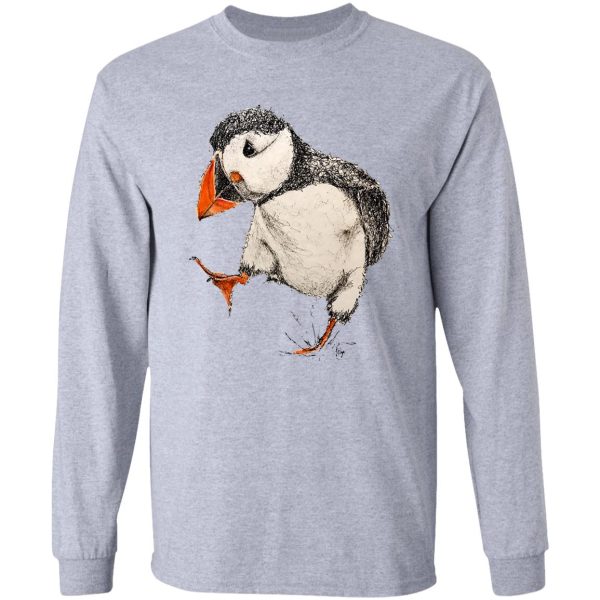 abstract pen and watercolor puffin long sleeve