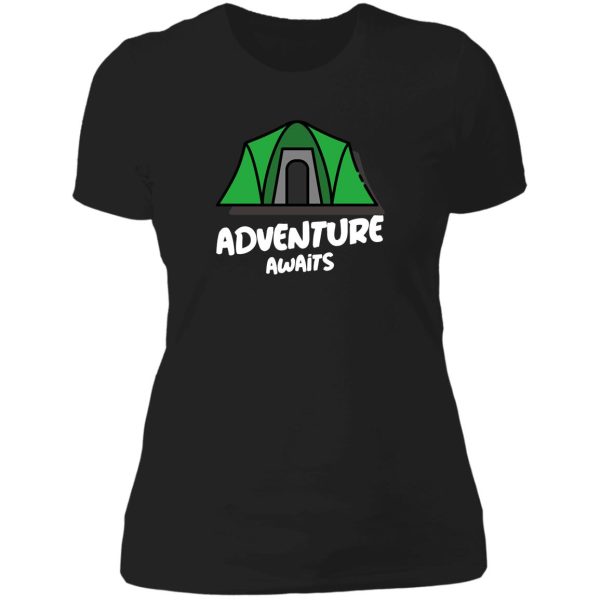 adventure awaits - tent lady t-shirt