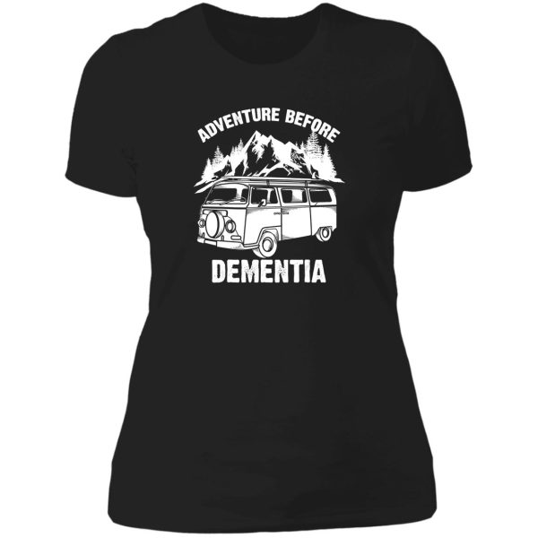 adventure before dementia camper camping lady t-shirt