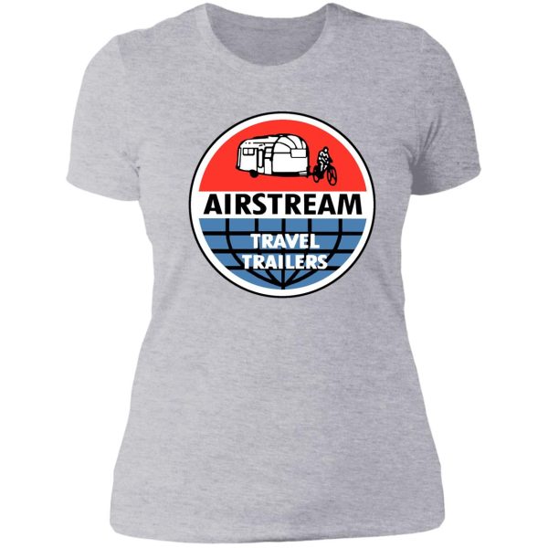 airstream travel trailer vintage decal lady t-shirt