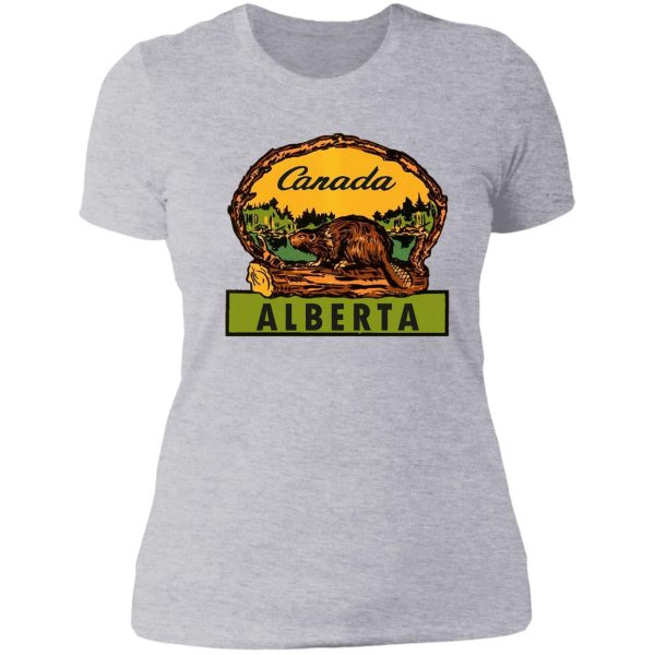 alberta beaver ab canada vintage travel decal lady t-shirt