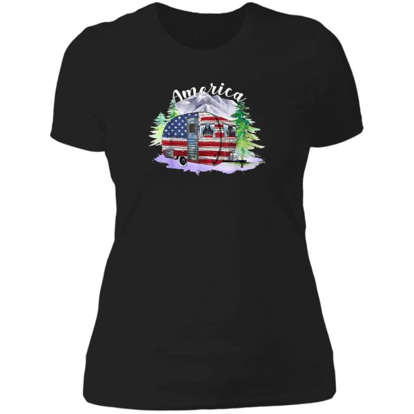 america camping lady t-shirt