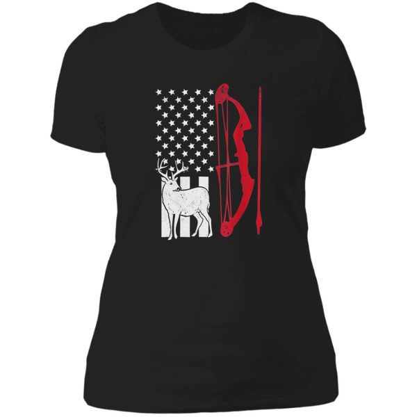 american deer flag bow hunting lady t-shirt