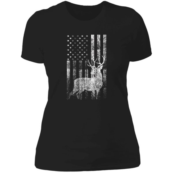 american flag deer distressed patriotic hunting deer lover hunter design lady t-shirt