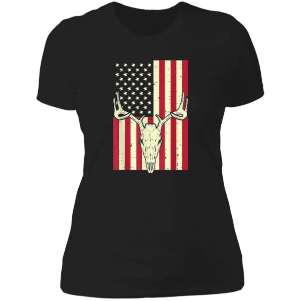 american flag deer skull vintage hunting patriotic hunt dad lady t-shirt