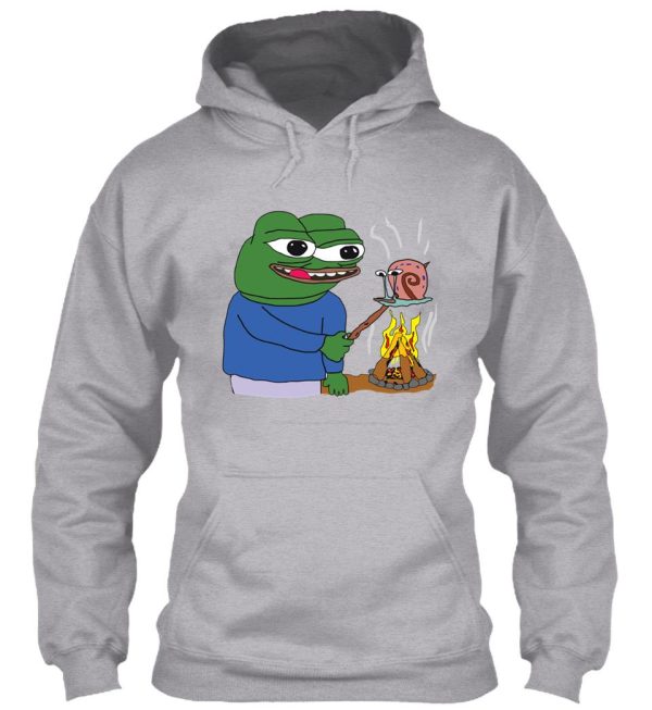 apu apustaja roasting gary the snail spongebob on a campfire pepe the frog pepethefrog the helper hd high quality online store hoodie