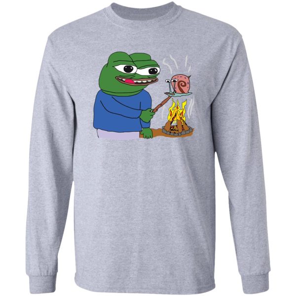 apu apustaja roasting gary the snail spongebob on a campfire pepe the frog pepethefrog the helper hd high quality online store long sleeve