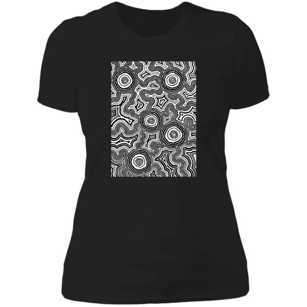 authentic aboriginal art - pathways black & white lady t-shirt