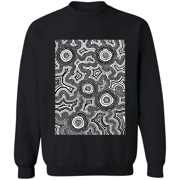 authentic aboriginal art - pathways black & white sweatshirt