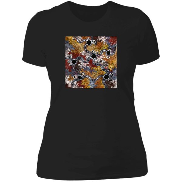 authentic aboriginal art - travels lady t-shirt