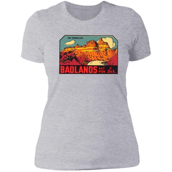 badlands national park -the pinnacles- vintage travel decal lady t-shirt