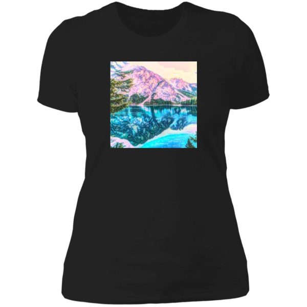 beautiful abstract rustic mountain lake scene lady t-shirt