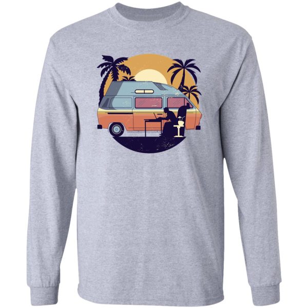 beautiful camper with palm trees and sunset long sleeve