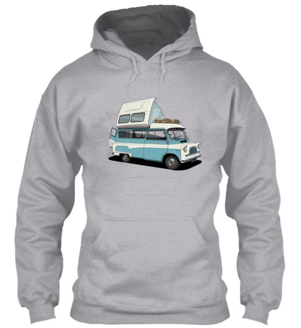 bedford camper van in blue hoodie