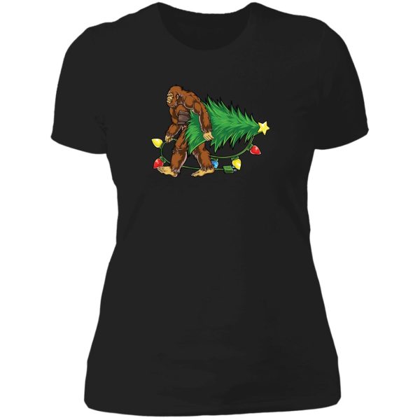 bigfoot carrying christmas tree t shirt sasquatch santa gift lady t-shirt
