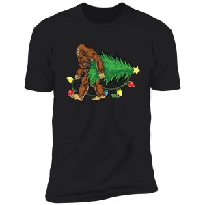 bigfoot carrying christmas tree t shirt sasquatch santa gift shirt