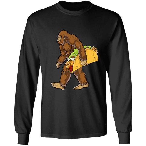 bigfoot sasquatch carrying taco t shirt funny camping gifts men women kids boys long sleeve