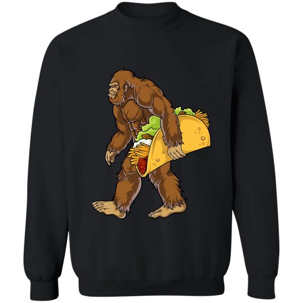 bigfoot sasquatch carrying taco t shirt funny camping gifts men women kids boys sweatshirt