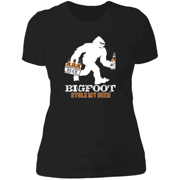 bigfoot stole my beer lady t-shirt