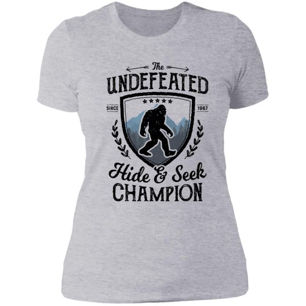 bigfoot undefeated hide and seek champion sasquatch t shirt lady t-shirt