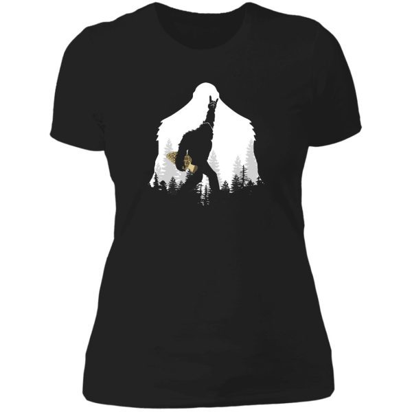 bigfoot with morel mushroom hunting lady t-shirt