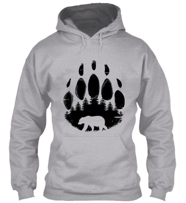 black bear paw print - forest landscape hoodie