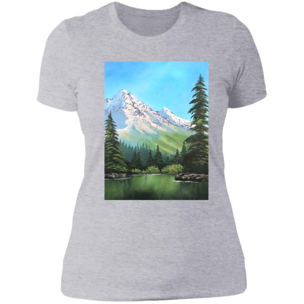 bob ross inspired landscape - mountain art lady t-shirt