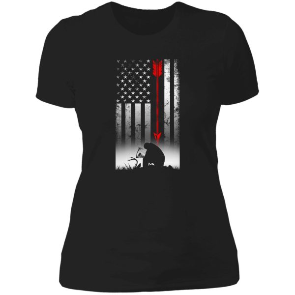 bow deer hunting american flag gift for bow hunting pullover lady t-shirt