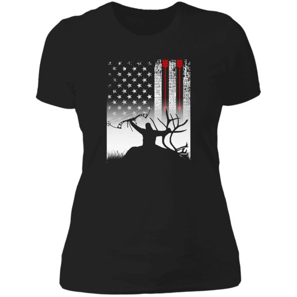 bow hunting american flag deer for arrow hunters lady t-shirt