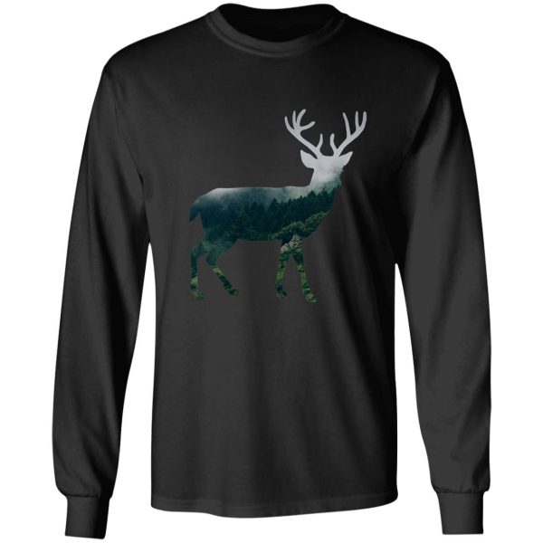 buck deer with misty evergreen forest woods silhouette - spirit of the wild . long sleeve