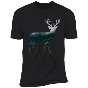 buck deer with misty evergreen forest woods silhouette - spirit of the wild . shirt