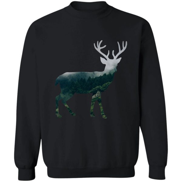 buck deer with misty evergreen forest woods silhouette - spirit of the wild . sweatshirt