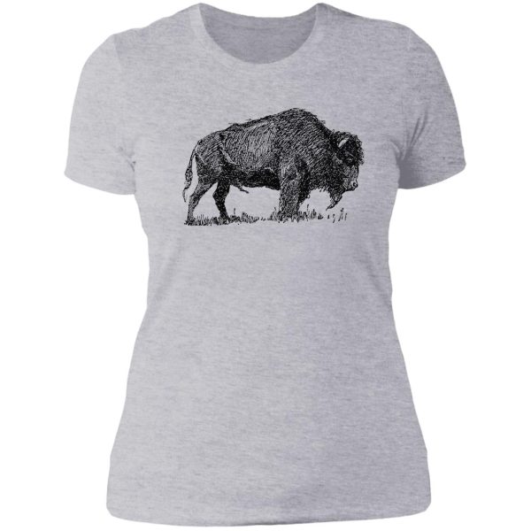 buffalo bison familly sketch lady t-shirt