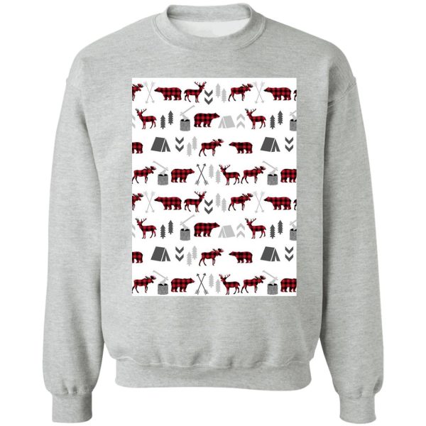 buffalo plaid woodland moose deer bear forest woodland trees camping sweatshirt