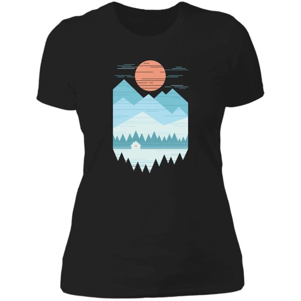cabin in the snow lady t-shirt