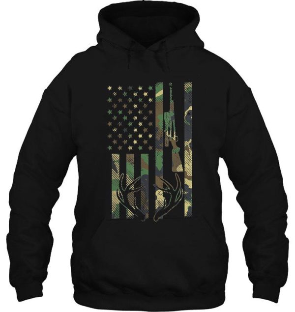 camo american flag rifle antler deer hunting gun hunter gift hoodie