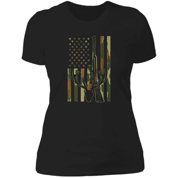 camo flag deer skull rifle vintage hunting patriot hunt dad lady t-shirt