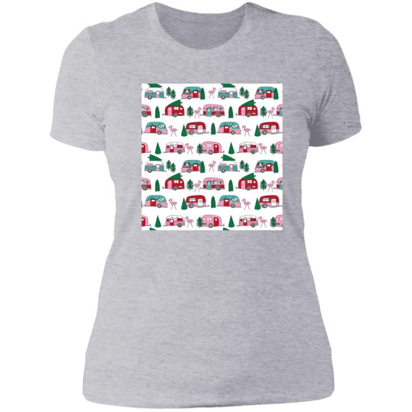 camper flamnigo vacation tropical pattern lady t-shirt